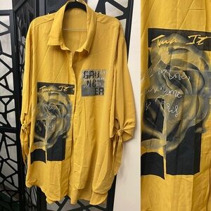 SHEIN Mustard Graphic Button-Up Blouse